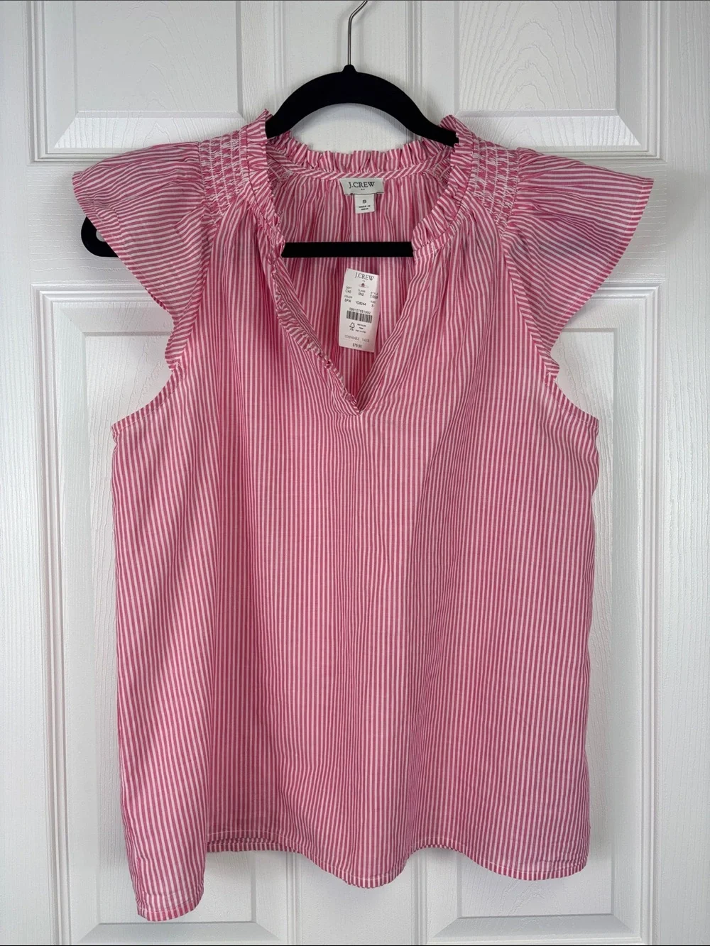 NWT J. Crew pink white striped flutter sleeve top sz sm